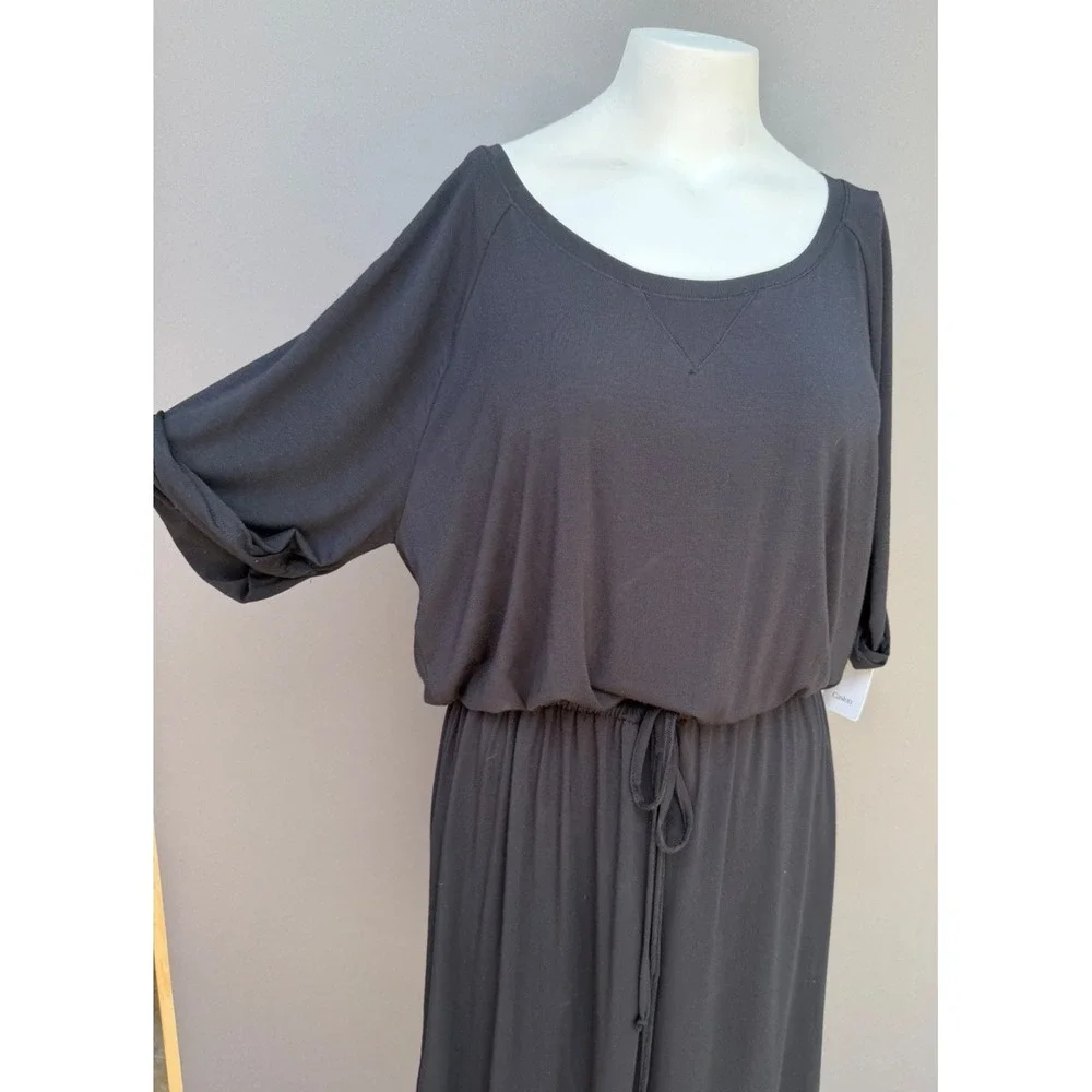 NEW Caslon Blouson Midi Dress‎ XL Black Drawstring 3/4 Slv Sporty Scoop Capsule